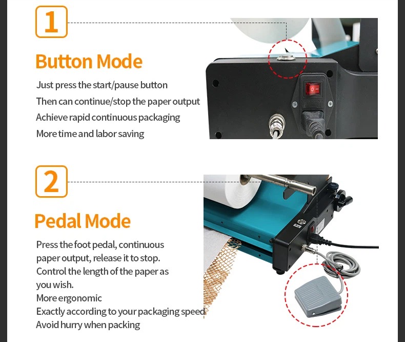 Two operating modes of honeycomb kraft paper pad machine